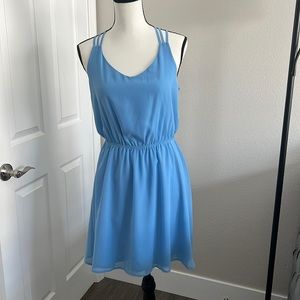 Baby Blue Mini Cross Back Dress